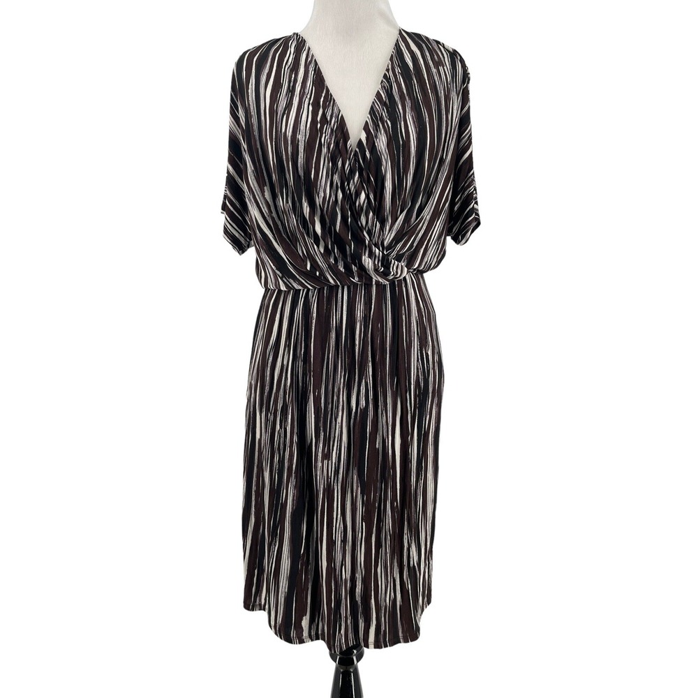 Max Mara Women's Brown Black Printed Faux Wrap Short Sleeve Dress Size 38